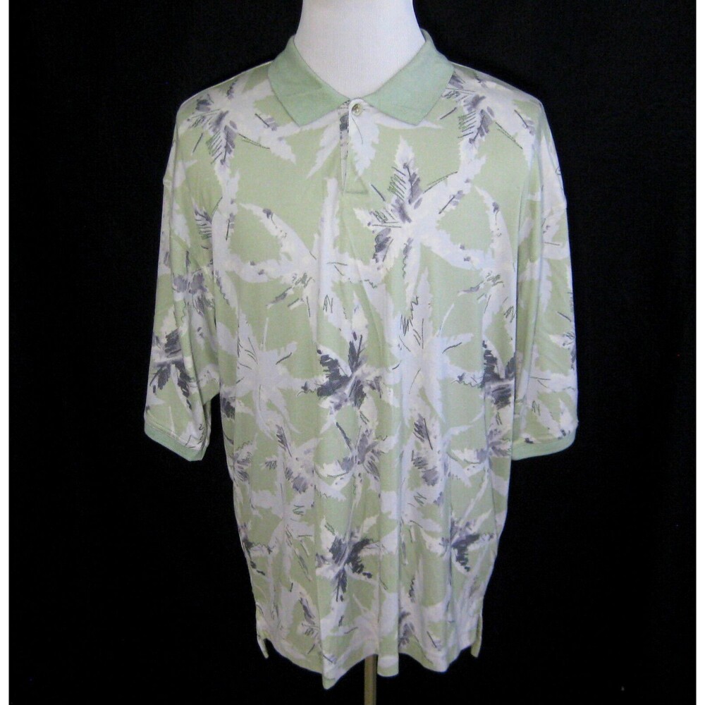 COLUMBIA Men's (Size XL) Green Floral Short Sleeve Polo Shirt Viscose Rayon Top